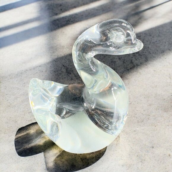 Vintage 1980s Clear Glass Duck Bird Figurine Whimsical Decor Glassware Figure - Picture 1 of 11